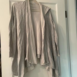 Gray drape cardigan with hood